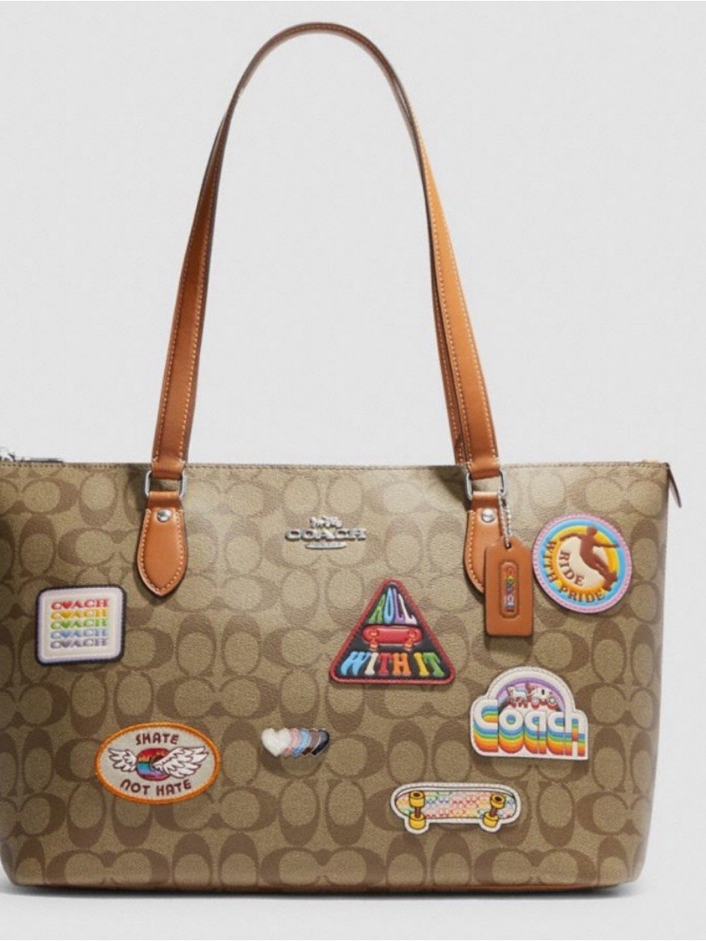 Coach Pride Gallery Tote Bag In Signature With Patches In Rainbow Print